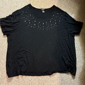 Liz & Me Premium Collection 3X Black Tee Plus Size with gems on neckline.